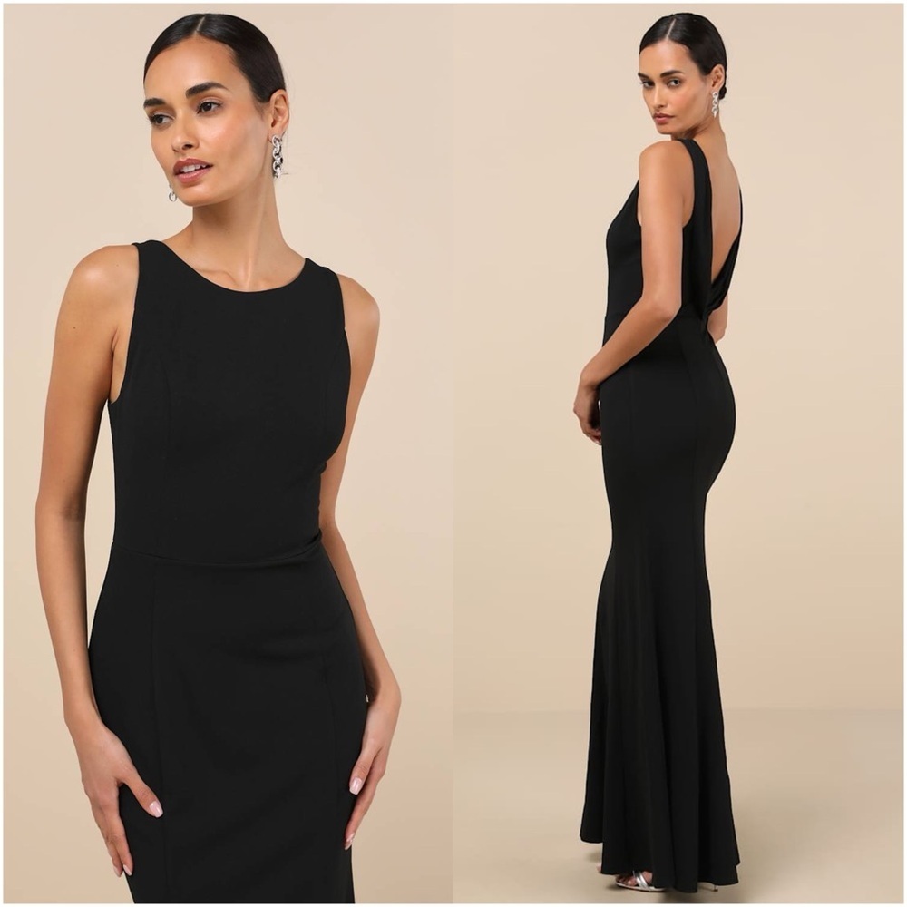 LULU’S Maike Black Cowl Back Mermaid Maxi Dress